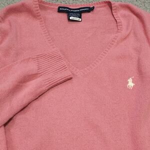 Ralph Lauren Sport Pink V-Neck Merino Wool Blend Sweater Women’s Large